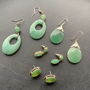 4 pair Green Jade Earrings .925